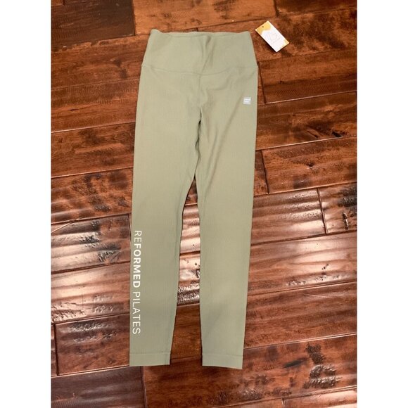 Cream Yoga Light Green Nancy Ribbed Leggings, Size XS - Picture 1 of 5